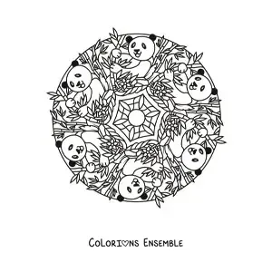 Image à colorier d'un mandala de pandas