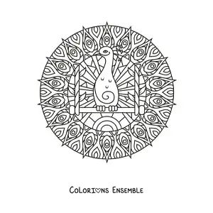 Image à colorier d'un mandala de paon