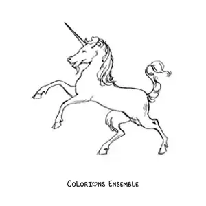 Image à colorier d’une licorne dressée sur deux pattes