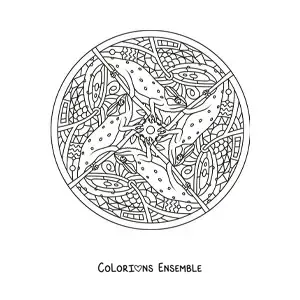 Image à colorier d'un mandala d'iguanes