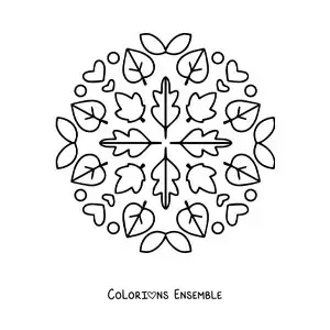 Image à colorier d'un mandala avec des feuilles d'automne