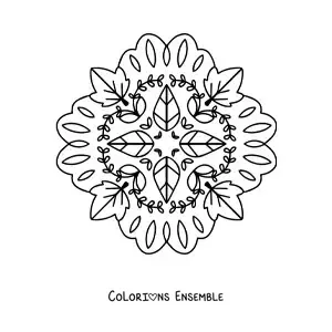 Image à colorier d'un mandala avec des feuilles d'automne