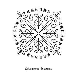 Image à colorier d'un mandala avec des feuilles d'automne