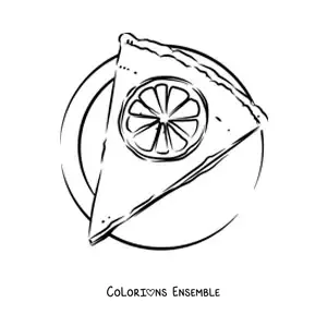 Image à colorier d’une part de tarte au citron dans une assiette