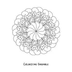 Image à colorier d'un mandala de fleurs et de feuilles