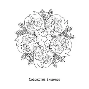 Image à colorier d'un mandala de fleurs et de feuilles facile
