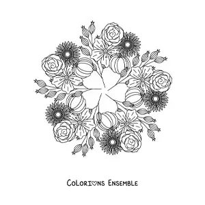 Image à colorier d'un mandala de fleurs
