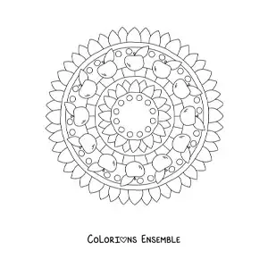 Image à colorier d'un mandala de pommes