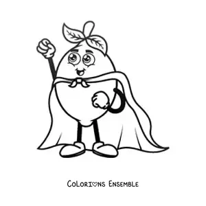 Image à colorier d’un citron rigolo habillé en super-héros