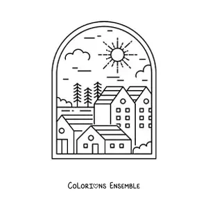 Image à colorier d'une petite ville