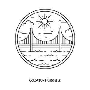 Image à colorier d'un pont au-dessus d'un lac