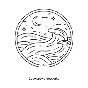 Image à colorier des vagues de la mer, de nuit