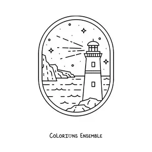 Image à colorier d'un paysage de mer avec un phare