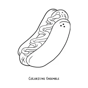 Image à colorier d'un grand hot-dog avec des sauces
