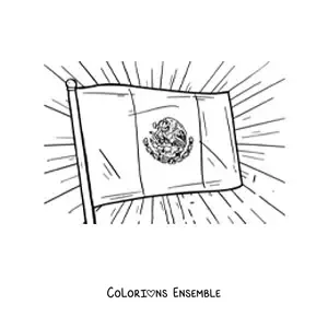 Image à colorier d'un drapeau du Mexique flottant sur un mât