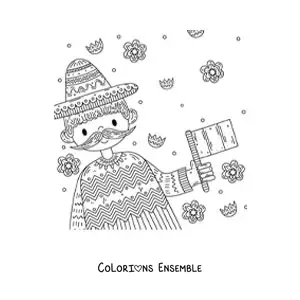 Image à colorier d'un homme tenant le drapeau du Mexique sans blason