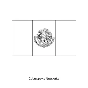 Image à colorier du drapeau du Mexique à l'horizontale avec son blason