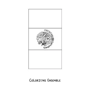 Image à colorier du drapeau du Mexique à la verticale avec son blason