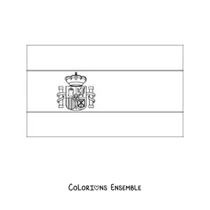 Image à colorier facile du drapeau de l'Espagne à l'horizontale avec ses armoiries
