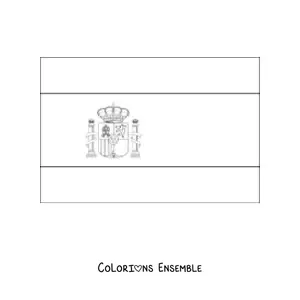 Image à colorier du drapeau de l'Espagne à l'horizontale avec ses armoiries détaillées