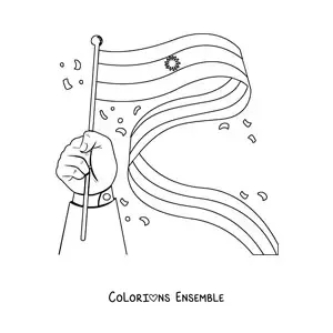 Image à colorier d'une main tenant le drapeau de l'Argentine qui flotte au vent
