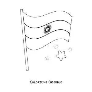 Image à colorier du drapeau de l'Argentine flottant sur un mât