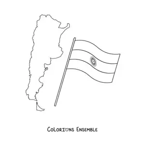 Image à colorier du drapeau de l'Argentine à côté d'une carte
