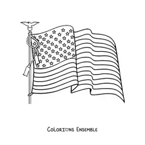Image à colorier du drapeau des États-Unis flottant sur un mât