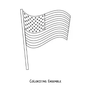 Image à colorier du drapeau des États-Unis sur un mât