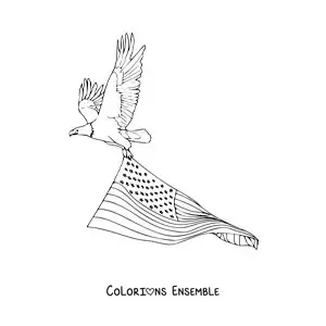 Image à colorier d'un aigle portant le drapeau des États-Unis