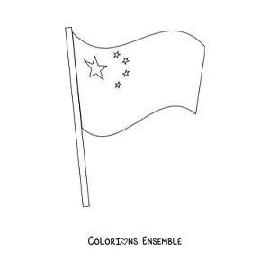 Image à colorier du drapeau de la Chine flottant sur un mât