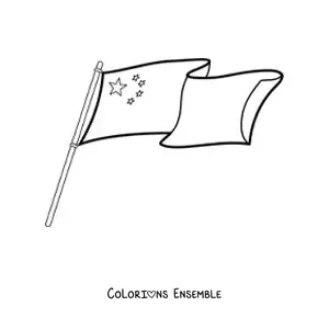 Image à colorier du drapeau de la Chine sur un mât