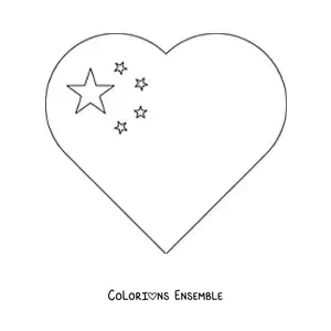 Image à colorier d'un emoji cœur aux couleurs du drapeau de la Chine