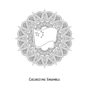 Image à colorier du drapeau de la Chine avec un mandala
