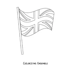 Image à colorier du drapeau du Royaume-Uni flottant sur un mât