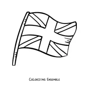 Image à colorier du drapeau du Royaume-Uni sur un mât