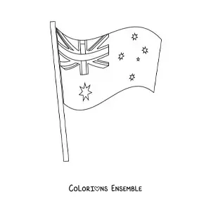 Image à colorier du drapeau de l’Australie flottant sur un mât