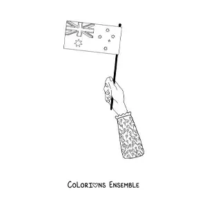 Image à colorier d’une main tenant le drapeau de l’Australie