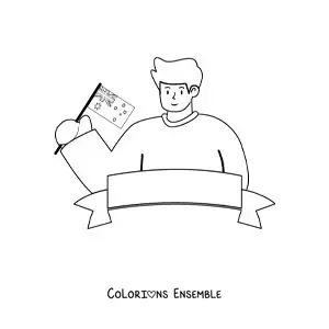 Image à colorier d’un homme tenant le drapeau de l’Australie