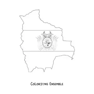 Image à colorier du drapeau de la Bolivie sur une carte