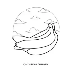 Image à colorier d'un régime de bananes avec le ciel en arrière-plan