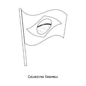 Image à colorier du drapeau du Brésil flottant sur un mât