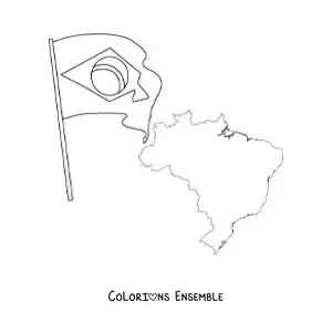 Image à colorier du drapeau du Brésil avec une carte