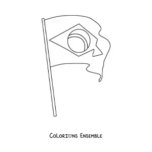Image à colorier du drapeau du Brésil sur un mât
