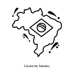 Image à colorier du drapeau du Brésil sur une carte