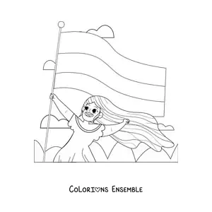 Image à colorier d’une jeune fille tenant le drapeau de la Colombie