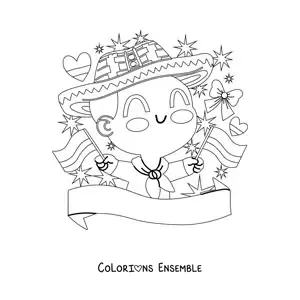 Image à colorier d’un petit garçon en costume traditionnel colombien tenant le drapeau de la Colombie