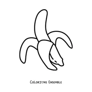 Image à colorier d'une banane avec une demi-peau penchée vers la gauche