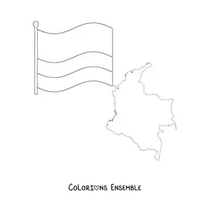Image à colorier du drapeau de la Colombie avec une carte