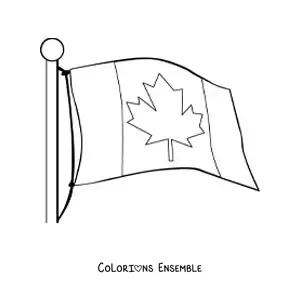 Image à colorier du drapeau du Canada sur un mât